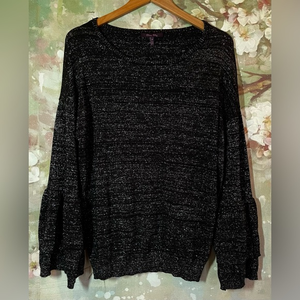 Olivia Sky Black and Metallic Long Sleeved‎ Blouse Size 1X